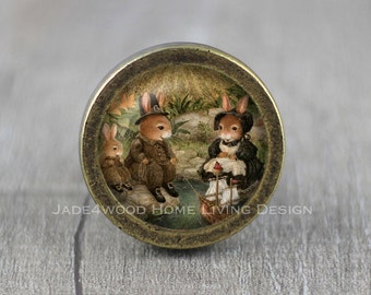Rabbit - Photo Cabochon Vintage Bronze Dresser knobs cabinet Dresser Knob pull / Dresser Pull / Cabinet Knob / Furniture Knob