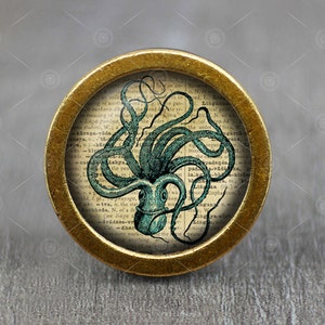 Octopus Glass Cabochon Vintage Bronze cabinet Dresser Knob pull / Dresser Pull / Cabinet Knob / Furniture Knob