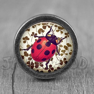 Ladybug Glass Cabochon Bronze cabinet Dresser Knob pull / Dresser Pull / Cabinet Knob / Furniture Knob
