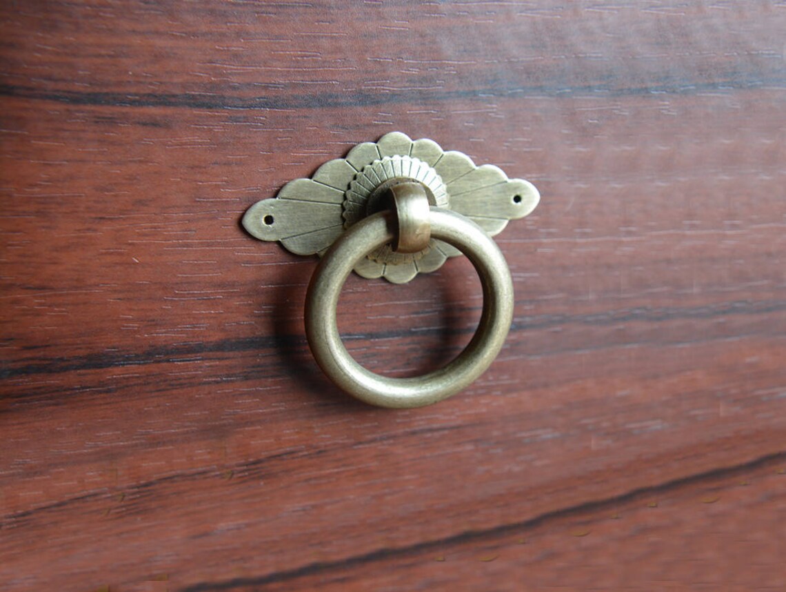 Vintage Drop Ring Pull Backplate Pulls Handles Drawer Pull Etsy