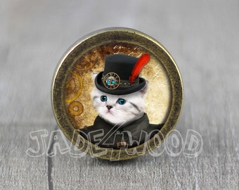 Steampunk Cat Cabinet Dresser Knob pull / Dresser Pull / Cabinet Knob / Furniture Knob