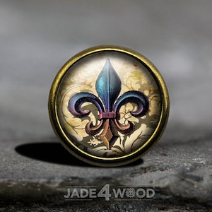 Pomos de cristal con forma de cabujón de FLEUR DE LIS para armarios, pomos para tocador, pomos para muebles