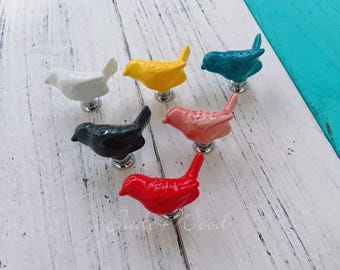 Perilla de cerámica con diseño de pájaro para cajón, cómoda, de porcelana, multicolor, WM1773