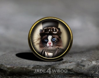 Steampunk Cat Glass Cabochon Cabinet Knob Dresser Knob Dresser Pull Furniture Knob