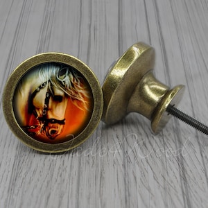 Unicorn Glass Cabochon Bronze Knob: Dresser Drawer Pull