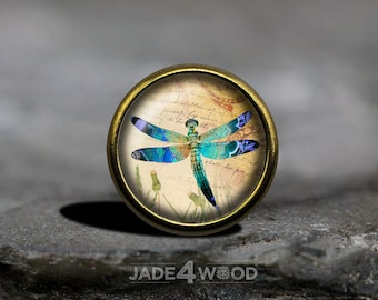 Dragonfly Glass Cabochon Cabinet Knob: Zinc Alloy Dresser Pull