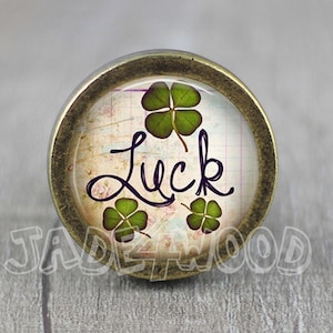 Clover Photo Cabochon  Vintage Dresser Knob Cabinet Pull Knob  Furniture Hardware