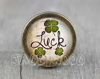 Clover Photo Cabochon  Vintage Dresser Knob Cabinet Pull Knob  Furniture Hardware