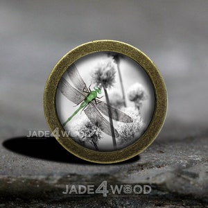 Dragonfly Glass Cabochon Bronze cabinet Dresser Knob pull / Dresser Pull / Cabinet Knob / Furniture Knob