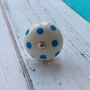 Ceramic Dresser Knob: Blue Polka Dot Cabinet Pull WM1849