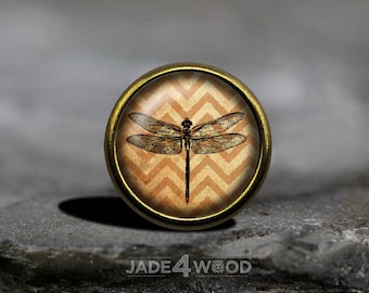 Perilla de gabinete con cabujón de vidrio de libélula, perilla de tocador, tirador de tocador, perilla para muebles