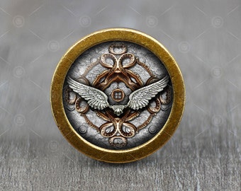 Pomello per mobiletto o cassettiera in bronzo con cabochon in vetro Steampunk / Pomello per cassettiera / Pomello per mobile / Pomello per mobili