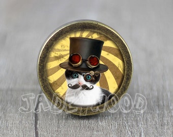 Tirador de pomo para tocador con diseño de gato Steampunk / Tirador de tocador / Pomo para gabinete / Pomo para muebles