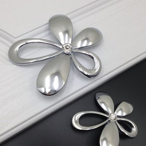 3.75" 2.5" Silver Flower Handle Pull Knob Pulls Handles / Glass Kitchen Cabinet Pull Handle Knobs Furniture Hardware WM080