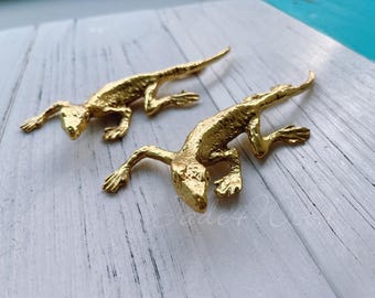 Lizard Solid Brass Dresser Handle Pull Knob Pull Handle / Kitchen Cabinet Pull Handle Knob Furniture Hardware WM1677