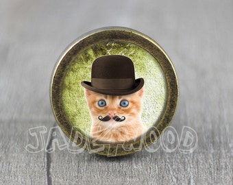 Steampunk Cat Glass Cabochon Bronze cabinet Dresser Knob pull / Dresser Pull / Cabinet Knob / Furniture Knob