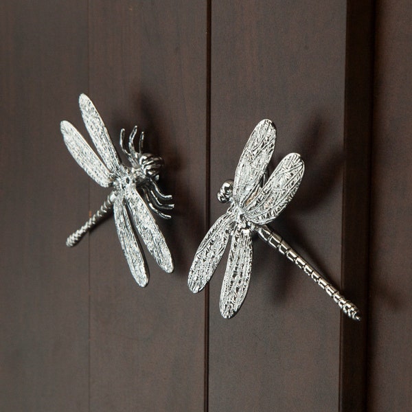 Silver Dragonfly Solid Brass Dresser Handle Pull Knob Pulls Handles / Kitchen Cabinet Pull Handle Knobs Furniture Hardware WM1429