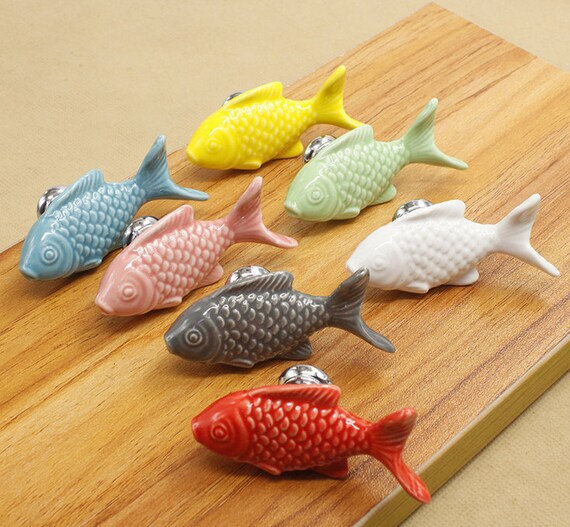 Fish Ceramic Knobs Drawer Knob Dresser Knobs Porcelain Knobs Etsy