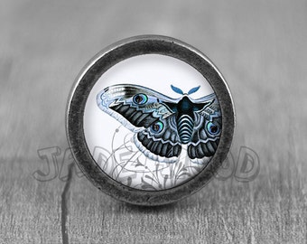 Mariposa - Pomos de tocador de plata vintage para gabinete.
