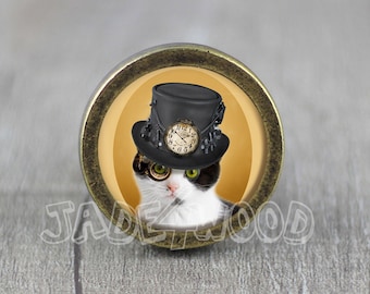Tirador de pomo para tocador con diseño de gato Steampunk / Tirador de tocador / Pomo para gabinete / Pomo para muebles