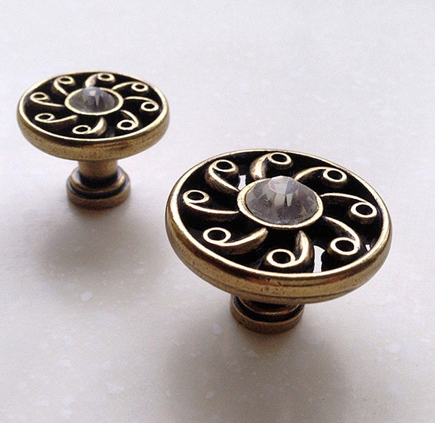 Vintage Glass Bead Knob Dresser Knobs / Antique Bronze Etsy