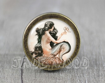 Meerjungfrau Glas Cabochon Bronze Möbelknauf / Möbelknauf / Möbelknauf / Möbelknauf