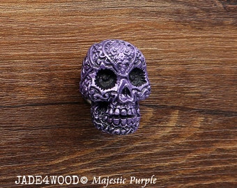 Purple Steampunk Skull Resin Knob - Dresser Drawer Pull