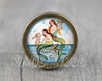 Meerjungfrau Glas Cabochon Bronze Möbelknauf / Möbelknauf / Möbelknauf / Möbelknauf