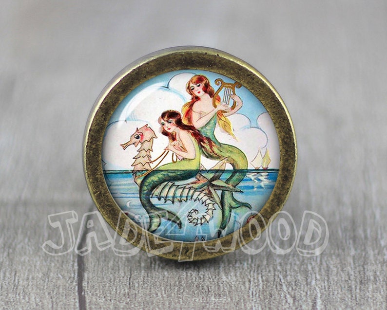 Mermaid Glass Cabochon Bronze cabinet Dresser Knobs pull Dresser Pull Cabinet Knobs Furniture Knobs