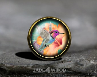 Hummingbird Glass Cabochon Cabinet Knob Dresser Knob Dresser Pull Furniture Knob