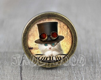 Steampunk Cat Cabinet Dresser Knob pull / Dresser Pull / Cabinet Knob / Furniture Knob