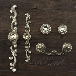 Antique Silver French Chic Handle Pull Knob Pull Handle with Back Plate / Kitchen Cabinet Pull Handle Knob Furniture Hardware WM1396