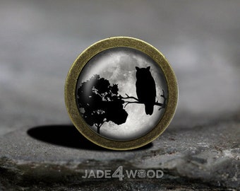 Owl Glass Cabochon Bronze cabinet Dresser Knob pull / Dresser Pull / Cabinet Knob / Furniture Knob