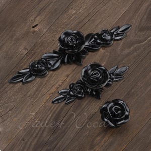Flower Shabby Chic Dresser Drawer Pull Handle / Black Rose Cabinet Pull Handle Knob Furniture Hardware WM468