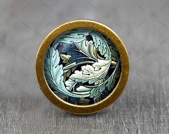 William Morris Glass Cabochon Bronze cabinet Dresser Knob pull / Dresser Pull / Cabinet Knob / Furniture Knob