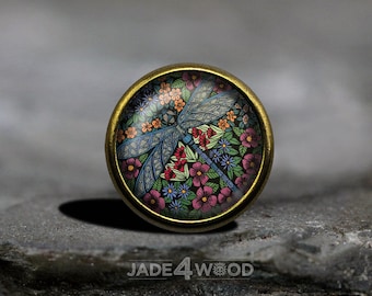 Perilla de gabinete con cabujón de vidrio de libélula, perilla de tocador, tirador de tocador, perilla para muebles