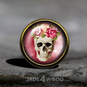 Sugar Skull Glass Cabochon Cabinet Knob Dresser Knob Dresser Pull Furniture Knob