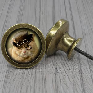 Steampunk Cat Cabinet Dresser Knob pull / Dresser Pull / Cabinet Knob / Furniture Knob