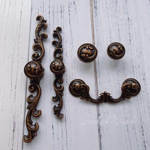 Antique Bronze French Chic Handle Pull Knob Pull Handle with Back Plate / Kitchen Cabinet Pull Handle Knob Furniture Hardware WM1575