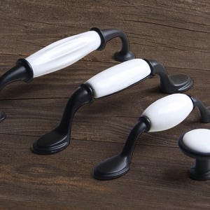 5&quot; 3.75&quot; 3&quot; Black White Dresser Pull Drawer Pull Porcelain / Cabinet Door Pull konbs / Furniture Hardware Ceramic Dresser handle WM420