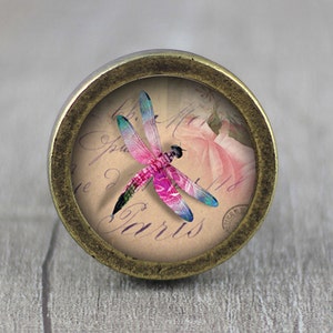 Dragonfly Glass Cabochon Bronze cabinet Dresser Knob pull / Dresser Pull / Cabinet Knob / Furniture Knob