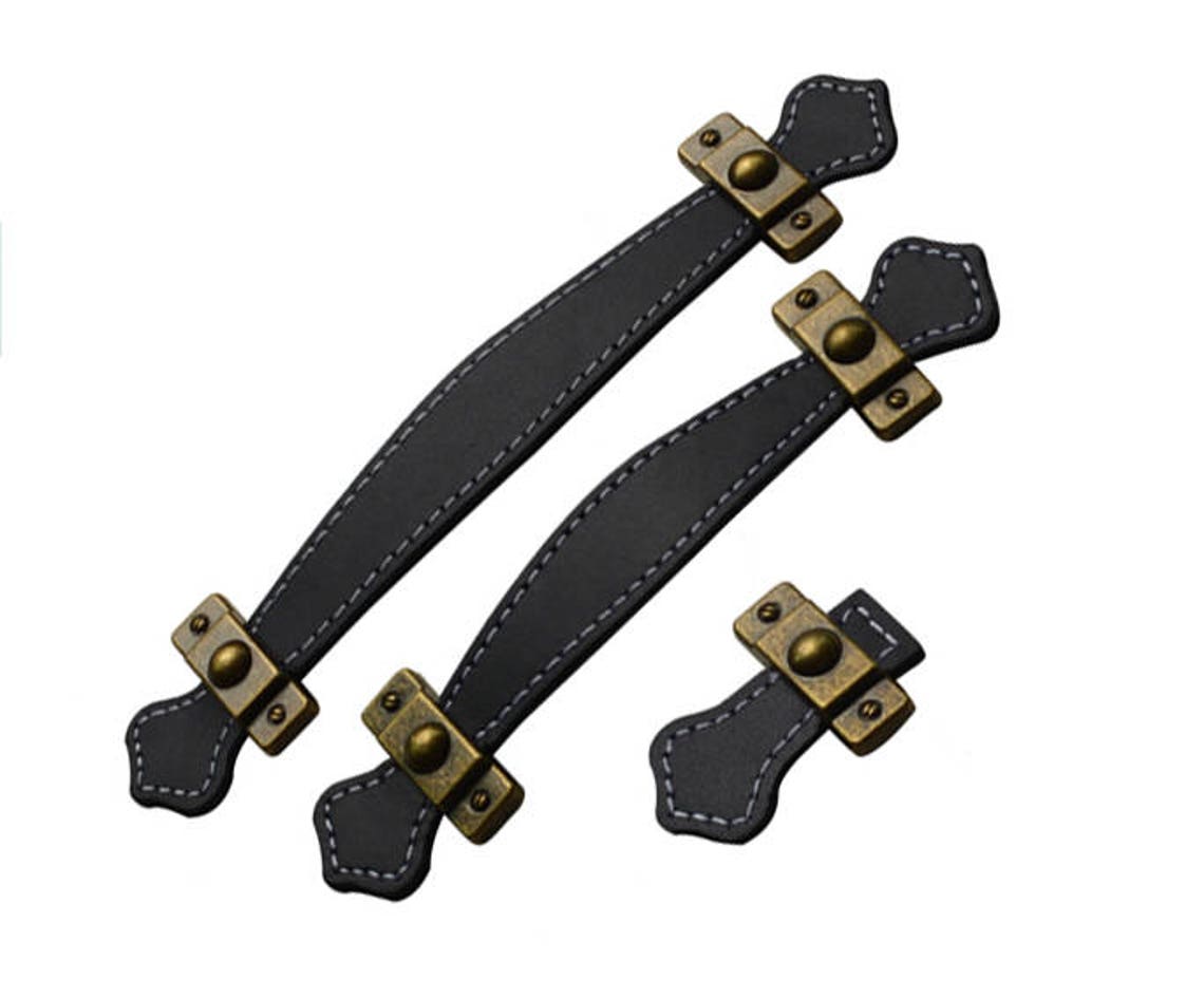 Black Soft Leather Door Handles For Wardrobe Cupboard Etsy