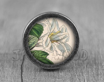 Cabochon en verre, fleur de lys, bronze bouton de commode / poignée de commode / bouton de meuble / bouton de meuble