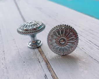 Tirador de tocador de latón macizo color plata, tirador de armario de cocina, herrajes para muebles WM1534