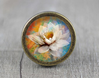 Lotus - Boutons de commode faits main en bronze vintage bouton de commode / poignée de commode / bouton d'armoire / bouton de meuble