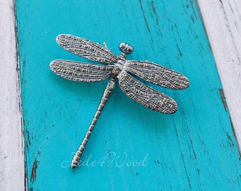 Silver Dragonfly Solid Brass Dresser Handle Pull Knob Pull Handle / Kitchen Cabinet Pull Handle Knob Furniture Hardware WM1429