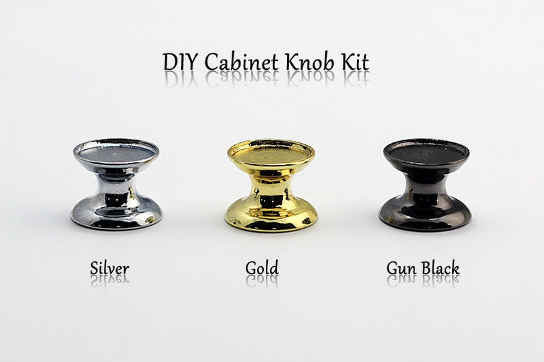 May include: DIY Cabinet Knob Kit with three knobs in silver, gold, and gun black finishes.