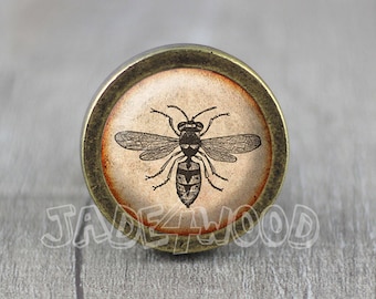Bee Glass Cabochon Bronze cabinet Dresser Knob pull / Dresser Pull / Cabinet Knob / Furniture Knob