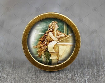 Victoria Mermaid  Glass Cabochon Bronze cabinet Dresser Knobs pull / Dresser Pull / Cabinet Knobs / Furniture Knobs