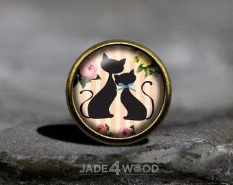 Cabochon en verre chat, bouton de meuble pour commode bouton de meuble pour commode